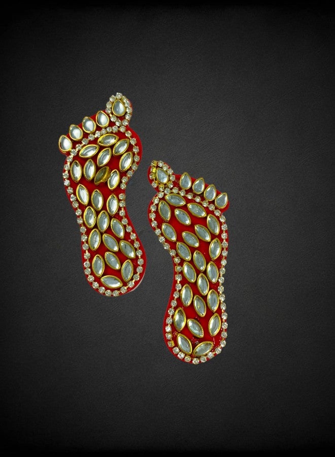 Sesonby 2 Pair Set Kundan Lakshmi Charan Paduka Diwali Lakshmi Charan Lucky Charm Footprints of Maha Diwali Decoraion Pooja Festival Decoration Wall Stickers - Image 2
